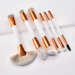 Venta al por mayor profesional de su propia marca de calidad de viaje belleza orgánico blanco doble cabeza juego de brochas de maquillaje