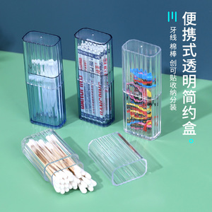 Portable Cotton Swab Storage Box With Lid Multi Functional Organizer For Jewelry <b>Toothpicks</b> Transparent Blue And White - Product Image 2