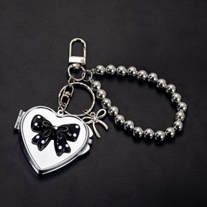 New Arrival Y2K INS Style Silver Beaded Double-sided Love Heart Mirror Keychain <b>Bow</b> Decor Bag Charm Wholesale <b>Gift</b> Accessories - Product Image 5