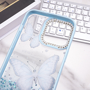 Custodia <span class=keywords><strong>per</strong></span> telefono con Design a farfalla glitterata all'ingrosso con braccialetto di perline <span class=keywords><strong>per</strong></span> iPhone 17 16 15 diamanti - Product Image 5