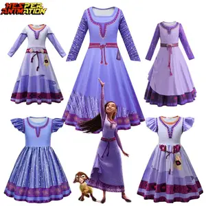 2023 Meninas Novas Desejos Do Filme Ahsas Trajes Cosplay Vestido De Novia Princesa Meninas Ashas Festa Fantasia Dress Up Terno Para O Miúdo