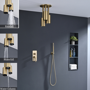 Pomme <span class=keywords><strong>de</strong></span> douche murale ronde HIDEEP pour salle <span class=keywords><strong>de</strong></span> bain, eau chaude et froide, corps principal, robinet <span class=keywords><strong>de</strong></span> douche pour <span class=keywords><strong>baignoire</strong></span>, or brossé - Product Image 1