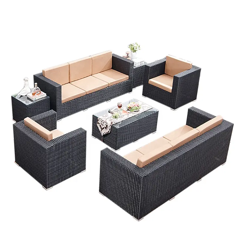 Simple Design Outdoor Rattan Furniture Wicker Woven Garden Leisure Sofa Set For Villa Hotel Apartment