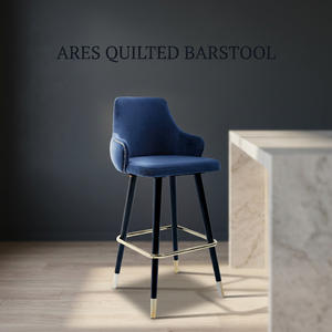 <b>Blue</b> Velvet <b>Bar</b> <b>Stool</b> Quilted Swivel Counter Chair Metal Legs for Hotel Apartment Dining - Product Image 3