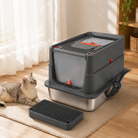 Bac à litière pour chat en acier inoxydable, extra-large, anti-odeur, facile à nettoyer, anti-éclaboussures, non-absorbant