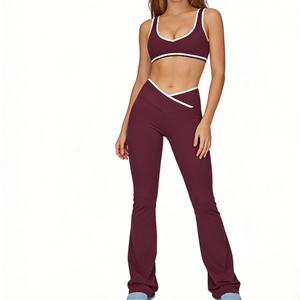 女式高腰运动裤 2 件套拼色露背紧身裸感跑步健身服 Sehe Fashion - Product Image 1