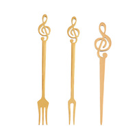 Fourchettes à fruits en acier inoxydable motif note de musique, mini-piques à dessert, fourchettes à fruits, outils de table pour fêtes, gâteaux, apéritifs et cocktails