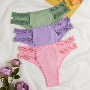 Pantalones triangulares sin rastro para mujer, cinturón doble, diseño de agujero fino, entrepierna de algodón, transpirable, cintura media, ropa interior de mujer de talla grande - Product Image 2