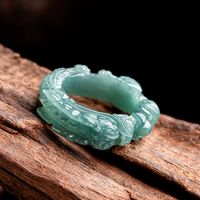 Bijou de Mariage Haut de Gamme pour Femme en Jade Bleu Naturel de Grade A, Sculpté en 3D, Plaqué Rhodium, Qualité Glace, Motif Roi du Monde des Dragons