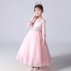 Hoa Cô Gái Ăn Mặc Catwalk Cô Gái Quần Áo Bé Lưới Công Chúa Bên Sinh Nhật Ăn Mặc Buổi Tối Dài Dresses Cho Cô Gái Lưới Tay Áo - Product Image 2