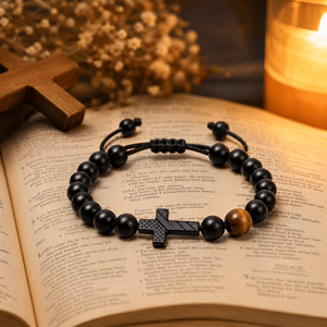 Pulsera <span class=keywords><strong>de</strong></span> Cruz <span class=keywords><strong>para</strong></span> <span class=keywords><strong>Hombre</strong></span>, Cruz con Bandera Americana y Grabado <span class=keywords><strong>de</strong></span> Josué 1:9, Cuentas Negras con Piedra Ojo <span class=keywords><strong>de</strong></span> Tigre, Regalo <span class=keywords><strong>de</strong></span> Joyería Cristiana - Product Image 5