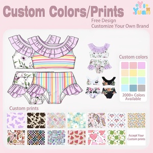 Trajes de Baño de Dos Piezas con Cuello de Volantes para Niñas, Personalizados, MOQ Bajo de 15 Piezas, OEM/ODM, 2-12 Años, Estampado Floral de Arcoíris - Product Image 3