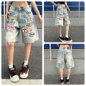 Pantalon en jean déchiré style streetwear pour femme, coupe droite ample, effet vieilli, pour homme et femme, livraison directe usine - Product Image 2