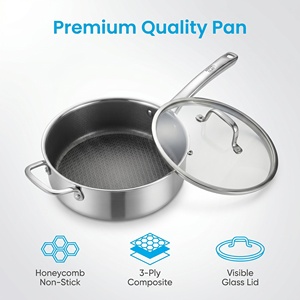 Padella antiaderente 304 a tre strati in acciaio inossidabile, lucida, con motivo a doppia faccia, profonda. - Product Image 6