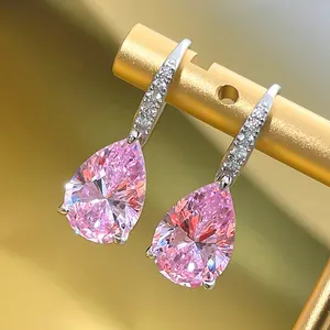 New Lê Màu Hồng/Vàng Cubic Zircon Drop Bông Tai Cho Phụ Nữ Bạc Màu Sắc Sang Trọng Cưới Engagement Nữ Bông Tai Đồ Trang Sức