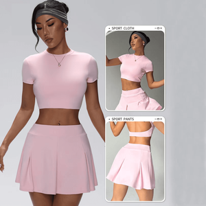 Ensemble de jupe de <span class=keywords><strong>tennis</strong></span> 2 pièces pour femmes, haut court à manches courtes rose, jupe mini plissée taille haute, <span class=keywords><strong>tenue</strong></span> de sport pour le golf et le yoga - Product Image 5