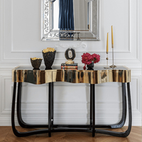 Meubles de salon au design élégant pour la maison, structure en acajou luxueuse fabriquée à la main et table console en laiton poli