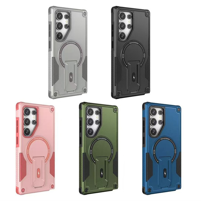 Shockproof Rugged TPU PC Phone case Support Wireless Charging with Phone Stand and Table Sockets for Samsung S 23 24 S25 ultra