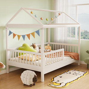 Solid Wood Children's <b>House</b> <b>Bed</b> 1.5M With Guardrails Nordic Style Kids Bedroom Furniture - Product Image 3