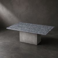 Table basse moderne en terrazzo gris foncé avec plateau moucheté, base en bloc de béton, mobilier minimaliste pour salon, personnalisable