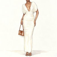 Robe en maille à col en V découpé de haute qualité, sexy et élégante pour femme, idéale pour les soirées, l'été, le style décontracté urbain et les clubs.