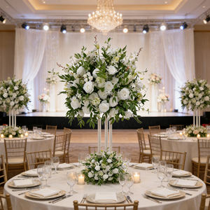 Bola de flores de seda blanca y verde de verano de lujo personalizada GNW para decoración de centros de mesa de boda - Product Image 1