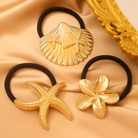 Élastique à cheveux tendance thème Océan Doré, avec coquillages, étoiles de mer et fleurs de frangipanier, accessoires de plage pour femmes et filles