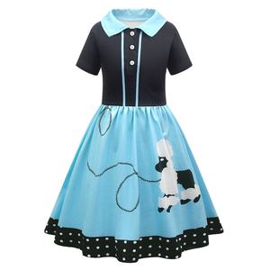 Robe Poodle Sock Hop des années 80 pour filles, tenue pour enfants des années 1950 avec écharpe et bandeau, dotée d'une jupe élégante - Product Image 2