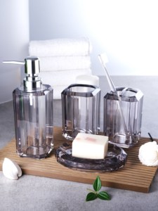 Juego <span class=keywords><strong>de</strong></span> 4 Accesorios <span class=keywords><strong>de</strong></span> Baño Modernos <span class=keywords><strong>de</strong></span> Acrílico, Cristalino y Transparente, PMMA, Vaso para Cepillos <span class=keywords><strong>de</strong></span> Dientes, Dispensador <span class=keywords><strong>de</strong></span> Loción, Artículos <span class=keywords><strong>de</strong></span> Baño - Product Image 3