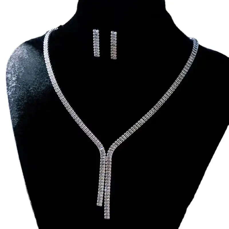 Exquisite Versatile Zircon Tassel Necklace Earrings Bridal Banquet Accessories Jewelry Set