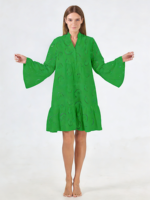 Robe trapèze unie grande taille 2026 à col en V, manches évasées brodées, longueur genou, taille ajustée, pour usage quotidien