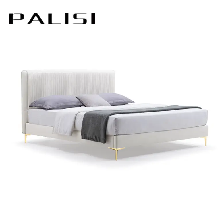 Кровать из искусственной кожи пу, для спальни, в скандинавском стиле, цвет бежевый/Белый, по низкой цене, итальянский простой дизайн