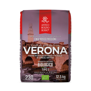 Harina 100% Italiana Orgánica de Trigo Suave Molido en Piedra, Semimolida, Alta en Gluten, Antico Molino Rosso Certificada, 12.5kg, para Pizza - Product Image 1