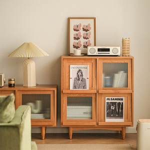 Libreria in Legno Massello e Bambù Stile Giapponese, Mobile Contenitore per Soggiorno, Mobile Laterale per Riviste, Design Moderno e Semplice - Product Image 1