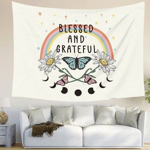 Tapiz Decorativo de Pared con Diseño de Mariposas Psicodélicas, Hongos Mágicos, Astrología, Luna Negra y Estrellas - Product Image 4