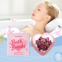 VIARELINE Herbal Rose Heart Bath Salt Bubble Balls Plant Extract Essence Cleanses Pores Gently Hydrates and Nourishes