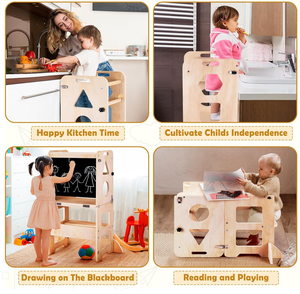 Tabouret de cuisine pour tout-petits à double niveau, moderne, écologique, en bois, aide à l'apprentissage, tour debout - Product Image 5