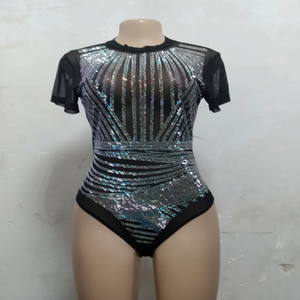 Mono de moda de verano para mujer con lentejuelas brillantes mangas transparentes estampado Vintage para ropa Formal informal ropa al por mayor - Product Image 1