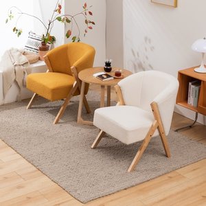 Nordic Wooden Solid Wood Three-Piece <strong>Balcony</strong> <strong>Table</strong> Chair &amp; Lazy Sofa &amp; Bedroom Makeup Stool Set Cream Style - Product Image 3