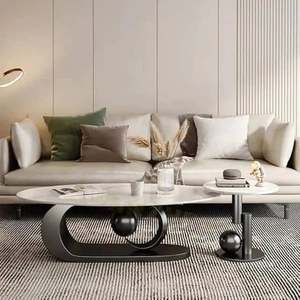 โต๊ะกาแฟดีไซน์ดวงจันทร์พร้อมฐานสแตนเลสด้านบนสุดหรูและพื้นผิวสีดำตรงกลางสุดหรูสำหรับการตกแต่งห้องนั่งเล่นของคุณ - Product Image 2