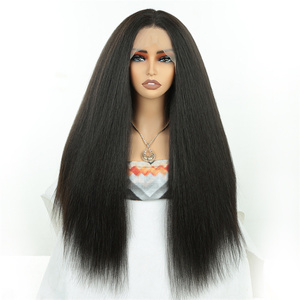 Perruques longues noires droites 13X4 avant de lacet pour les femmes noires perruque de remplacement synthétique résistant à la chaleur sans colle - Product Image 1