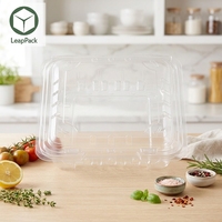 Contenants alimentaires rectangulaires en plastique transparent avec couvercle en PET jetable type coquille, pour viande, aux contenances 250g, 500g, 1000g, aux couleurs Myrtille, Fraise, Cerise