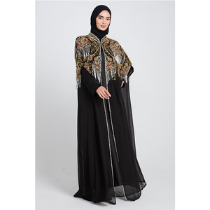 Robe abaya noire en mousseline de soie de luxe, brodée sur mesure Leduo, ornée de paillettes, robe musulmane pour femmes pour le Ramadan - Product Image 1