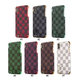 Luxury Name Brand Slim Leather Mobile Phone Bags Cases For iPhone 11 Pro Max Lattice Pattern With 3D Metal LOGO Cell Phone Case