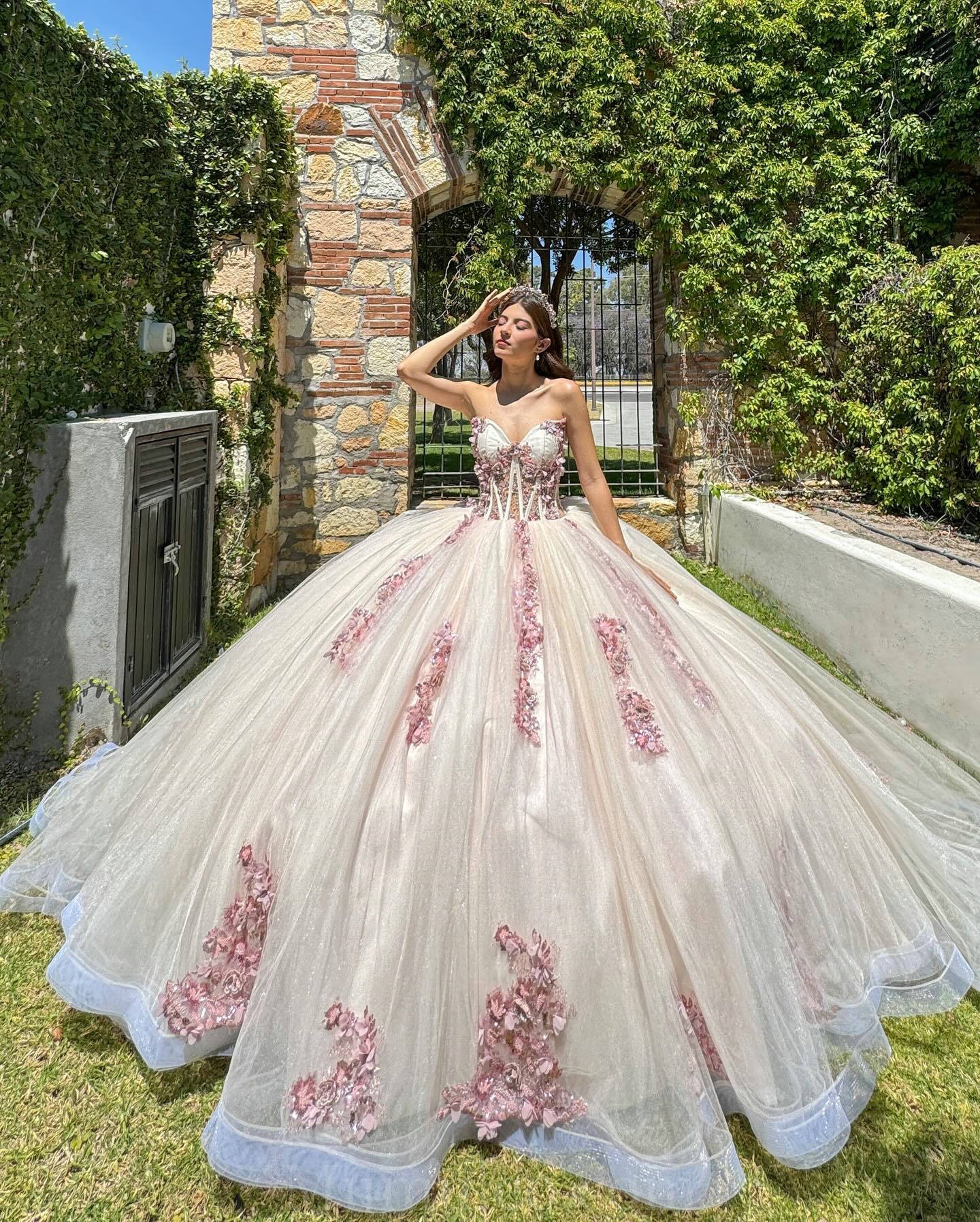pink dress for sweet 15 Ball Gown Luxury Crystal Beaded Quinceanera Dresses Pink Sweet 15 Birt