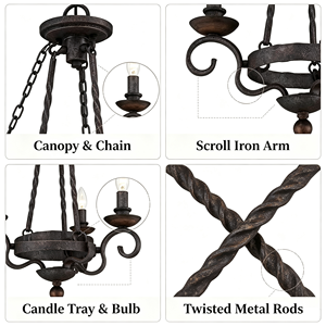 <span class=keywords><strong>Lustre</strong></span> rustique en fer forgé 3 lumières, suspension vintage en métal à motifs, finition foncée, pour salle à manger, villa, style ferme, écoénergétique - Product Image 5