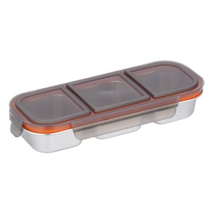 304 Stainless Steel Food Storage Container 3 Compartment Clip On Lid Leak Proof Rectangle <b>Lunch</b> <b>Box</b> Travel Use - Product Image 1