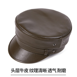 Chantier naval hommes et femmes en cuir véritable chapeau Vintage Punk mer Locomotive Rock allemand peau de vache casquette plate béret - Product Image 4