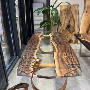 Table à manger en bois de noyer massif de luxe à prix avantageux, directement de l'usine, avec plateau en résine époxy pour la cuisine, le restaurant ou la salle à manger - Product Image 4