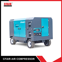 Compresseur d'air industriel portable diesel à double vis refroidi par eau CFAIR, garantie 1 an, moteur 21 bars, caisson en bois, silencieux, refroidisseur intermédiaire